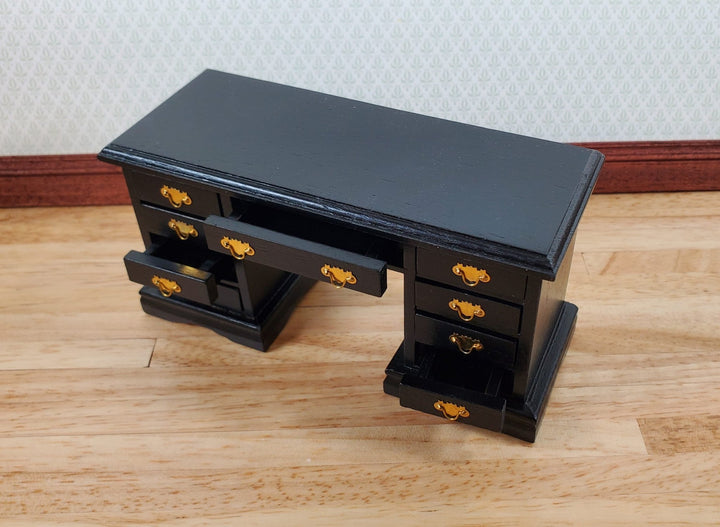 Dollhouse Kneehole Writing Desk 9 Drawers Black 1:12 Scale Miniature Furniture - Miniature Crush