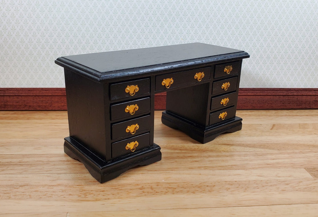 Dollhouse Kneehole Writing Desk 9 Drawers Black 1:12 Scale Miniature Furniture - Miniature Crush