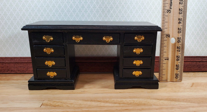 Dollhouse Kneehole Writing Desk 9 Drawers Black 1:12 Scale Miniature Furniture - Miniature Crush