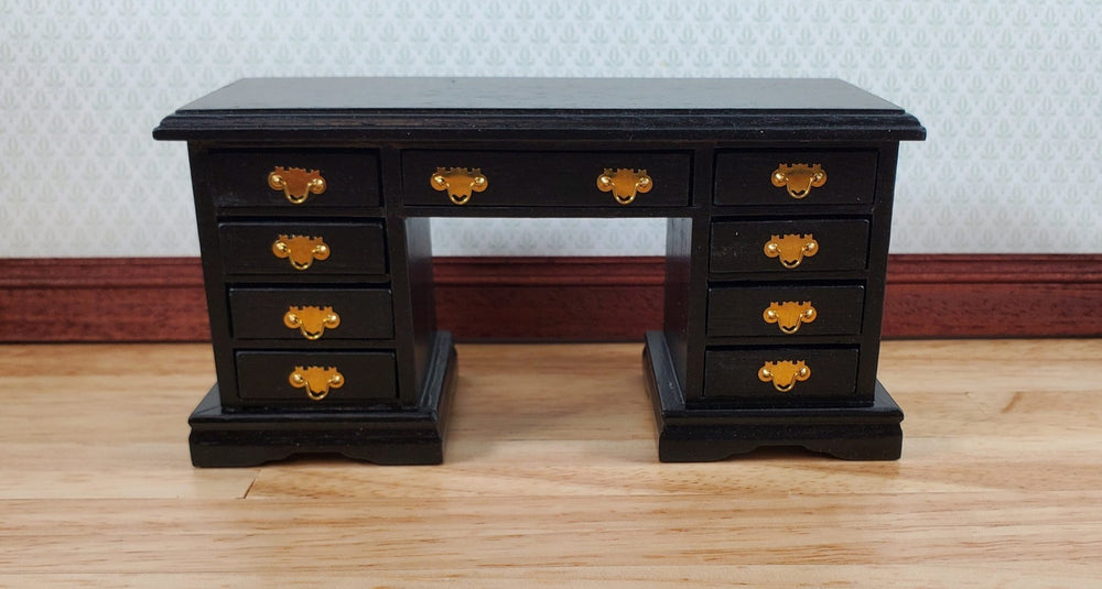 Dollhouse Kneehole Writing Desk 9 Drawers Black 1:12 Scale Miniature Furniture - Miniature Crush