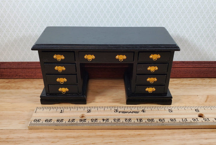 Dollhouse Kneehole Writing Desk 9 Drawers Black 1:12 Scale Miniature Furniture - Miniature Crush