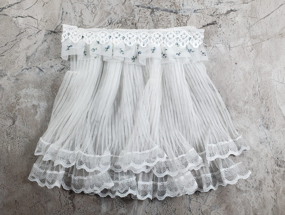 Dollhouse Lace Curtains Cream with Blue Floral Valance 1:12 Scale 5" W x 6" L - MiniatureCrush