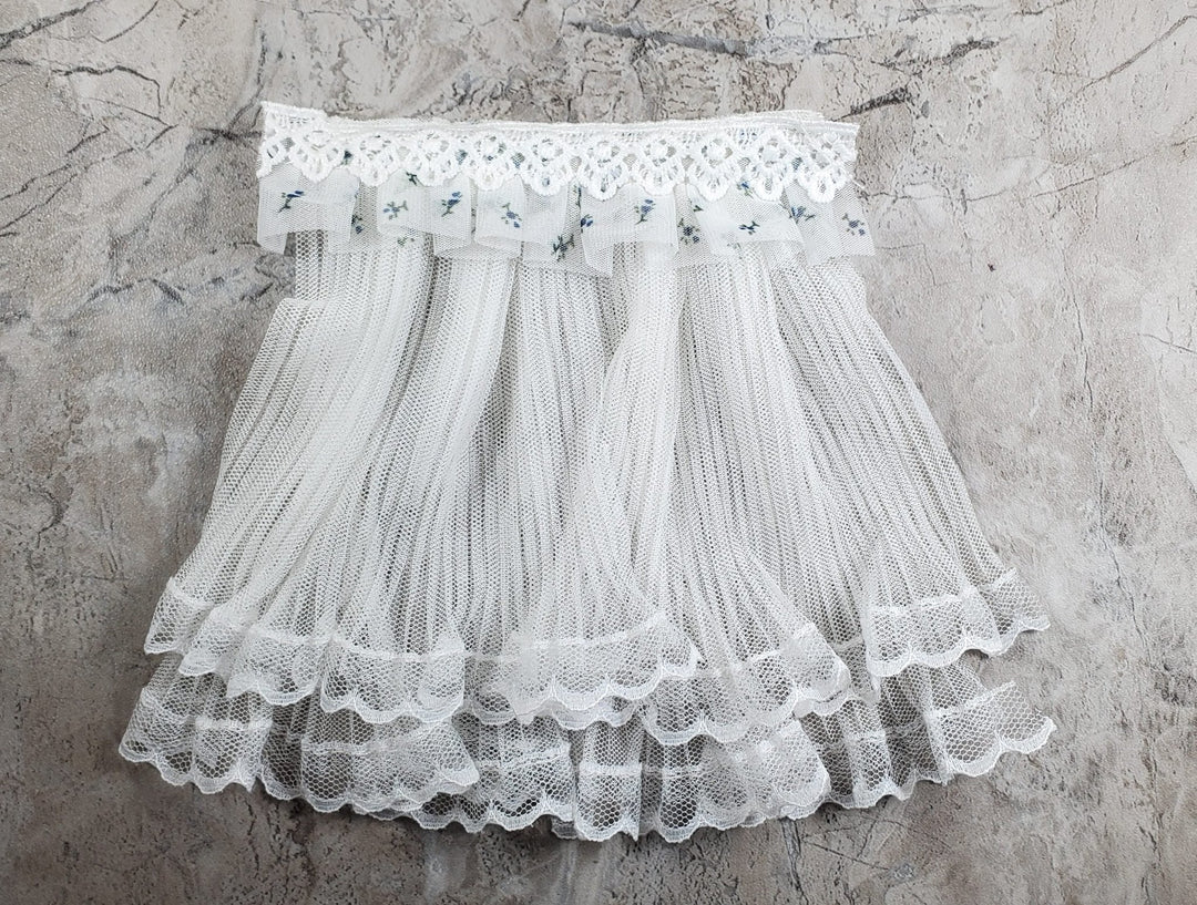Dollhouse Lace Curtains Cream with Blue Floral Valance 1:12 Scale 5" W x 6" L - MiniatureCrush