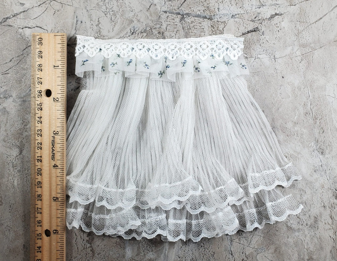 Dollhouse Lace Curtains Cream with Blue Floral Valance 1:12 Scale 5" W x 6" L - MiniatureCrush