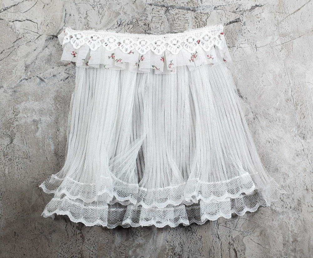 Dollhouse Lace Curtains Cream with Pink Floral Valance 1:12 Scale 5" W x 6" L - MiniatureCrush
