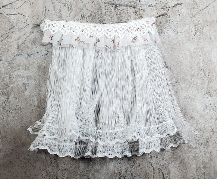 Dollhouse Lace Curtains Cream with Pink Floral Valance 1:12 Scale 5" W x 6" L - MiniatureCrush