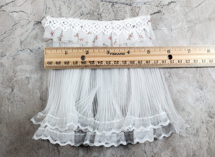 Dollhouse Lace Curtains Cream with Pink Floral Valance 1:12 Scale 5" W x 6" L - MiniatureCrush