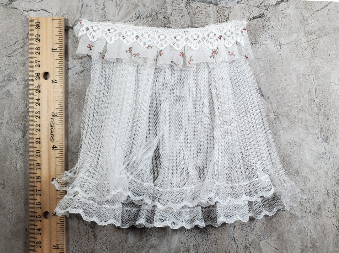 Dollhouse Lace Curtains Cream with Pink Floral Valance 1:12 Scale 5" W x 6" L - MiniatureCrush