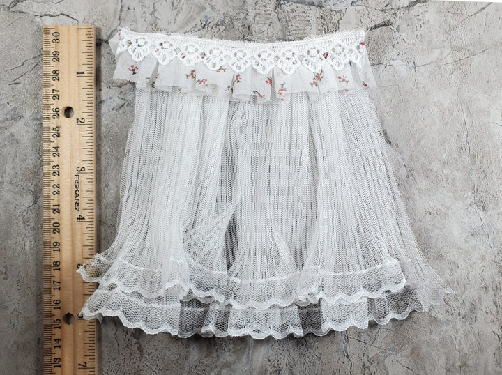 Dollhouse Lace Curtains Cream with Pink Floral Valance 1:12 Scale 5" W x 6" L - MiniatureCrush