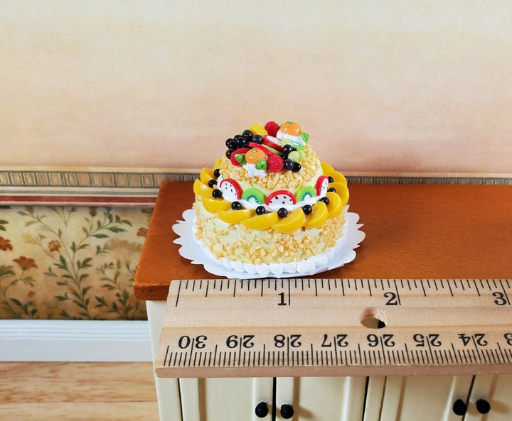 Dollhouse Large 2 Tier Cake with Fruit Topping 1:12 Scale Miniature Dessert Food - MiniatureCrush