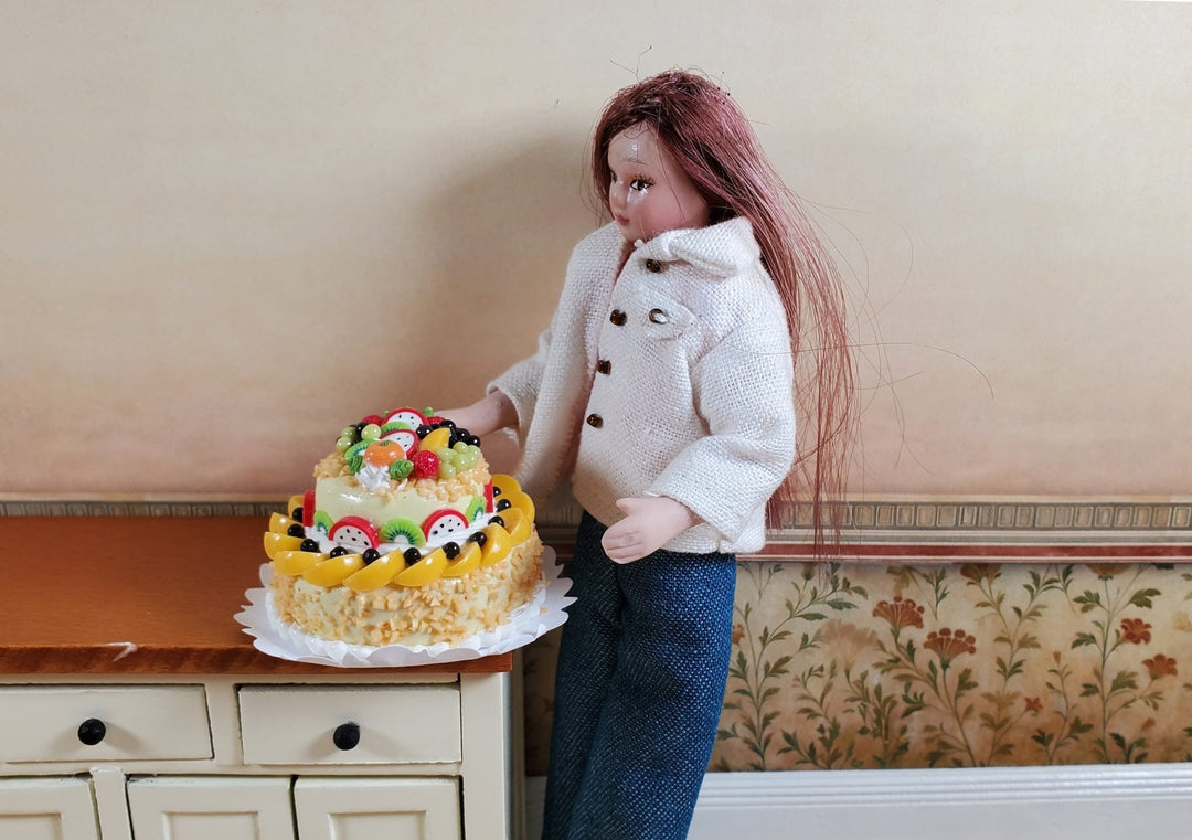 Dollhouse Large 2 Tier Cake with Fruit Topping 1:12 Scale Miniature Dessert Food - MiniatureCrush