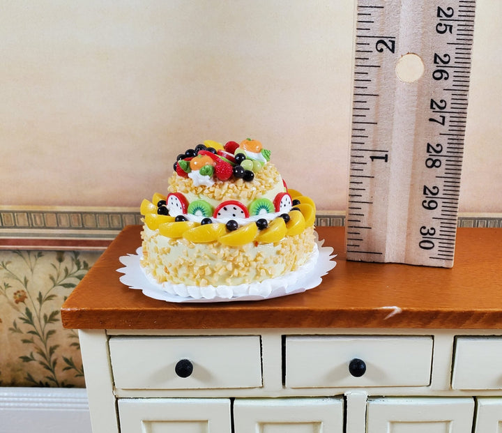 Dollhouse Large 2 Tier Cake with Fruit Topping 1:12 Scale Miniature Dessert Food - MiniatureCrush