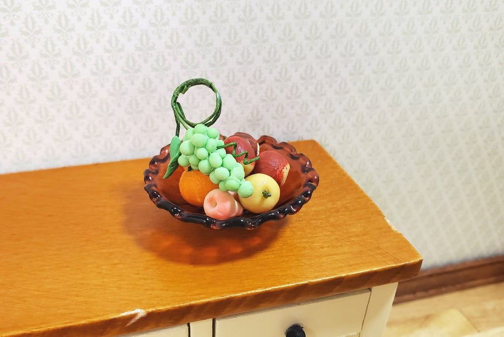 Dollhouse Large Amber Glass Round Platter 1:12 Scale Miniature Decor - MiniatureCrush