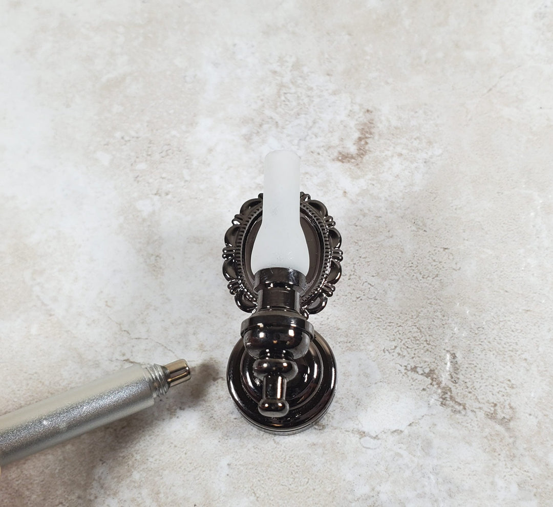 Dollhouse Large Black Chrome Wall Sconce Wand Operated 1:12 Scale Miniature - MiniatureCrush