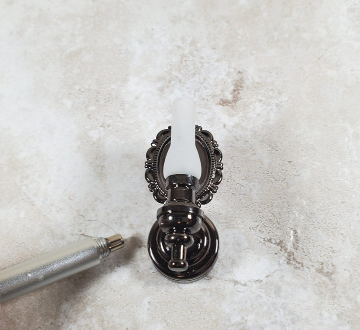 Dollhouse Large Black Chrome Wall Sconce Wand Operated 1:12 Scale Miniature - MiniatureCrush