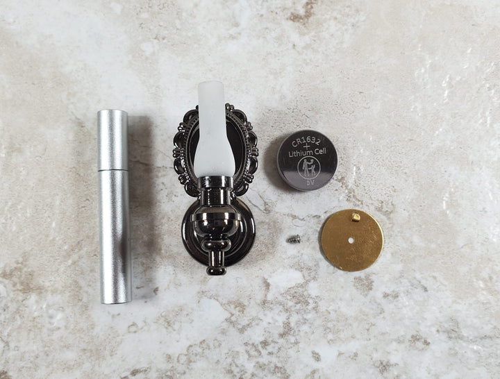 Dollhouse Large Black Chrome Wall Sconce Wand Operated 1:12 Scale Miniature - MiniatureCrush