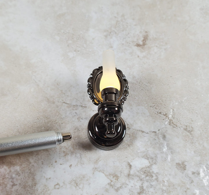 Dollhouse Large Black Chrome Wall Sconce Wand Operated 1:12 Scale Miniature - MiniatureCrush