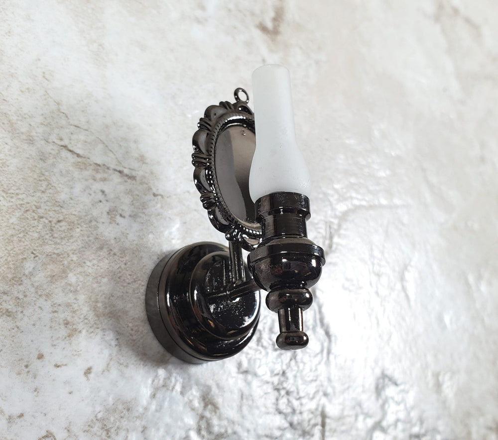 Dollhouse Large Black Chrome Wall Sconce Wand Operated 1:12 Scale Miniature - MiniatureCrush