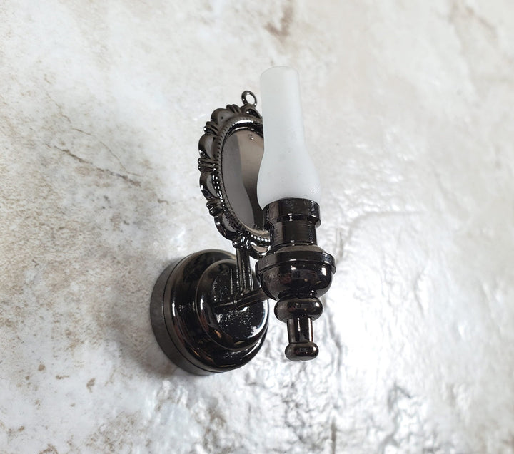 Dollhouse Large Black Chrome Wall Sconce Wand Operated 1:12 Scale Miniature - MiniatureCrush