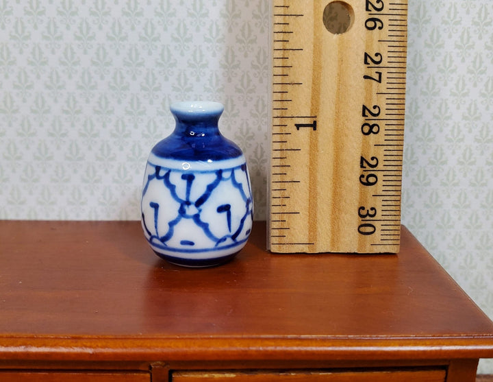 Dollhouse Large Blue & White Decorative Vase Ceramic 1:12 Scale Miniature - MiniatureCrush