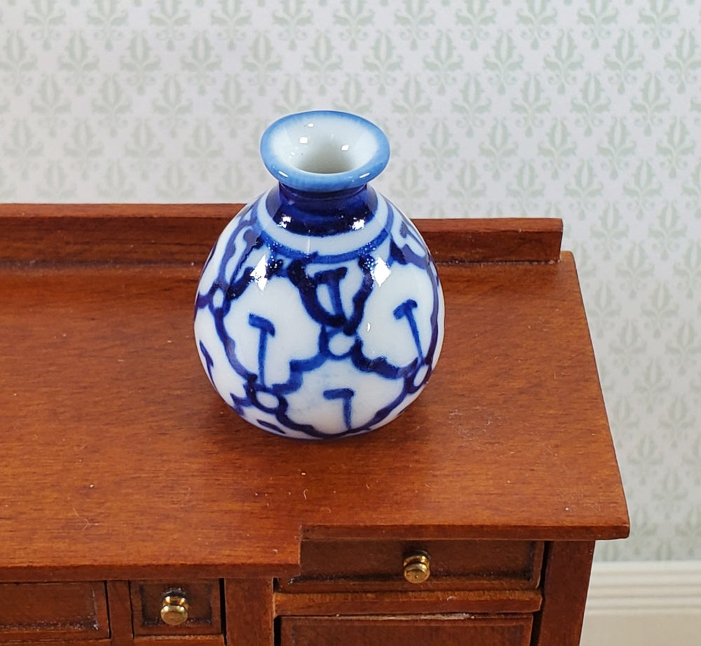 Dollhouse Large Blue & White Decorative Vase Empty 1:12 Scale Miniature - Miniature Crush