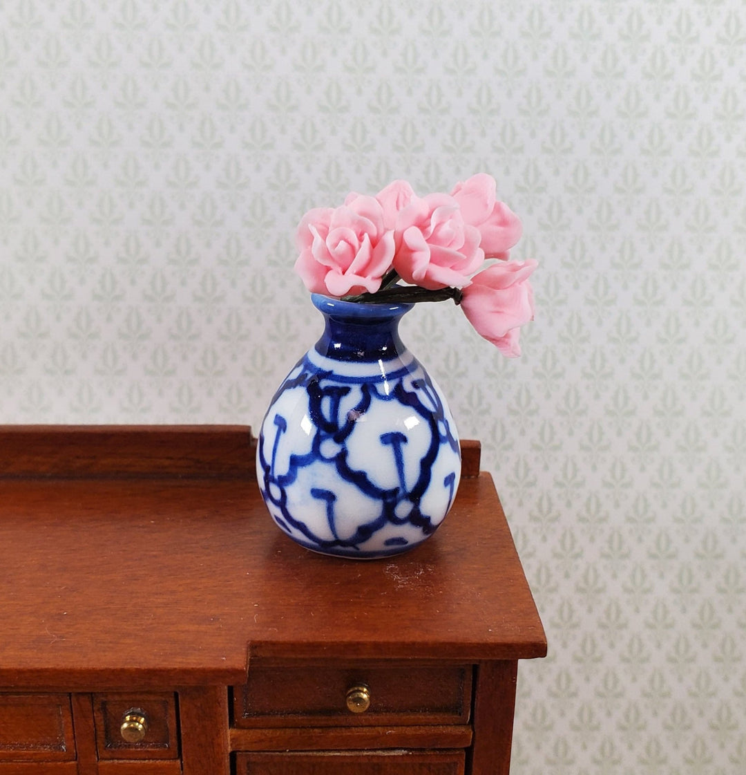 Dollhouse Large Blue & White Decorative Vase Empty 1:12 Scale Miniature - Miniature Crush