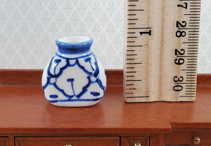 Dollhouse Large Blue & White Decorative Vase Flat Sides 1:12 Scale Miniature - Miniature Crush