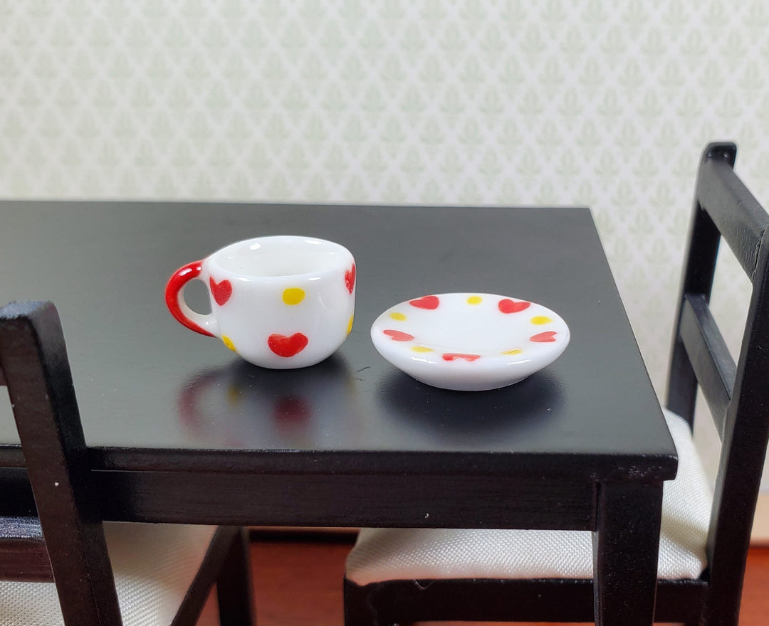 Dollhouse Large Ceramic Coffee Cup and Saucer Hearts 10mm for 6-inch BJD - MiniatureCrush
