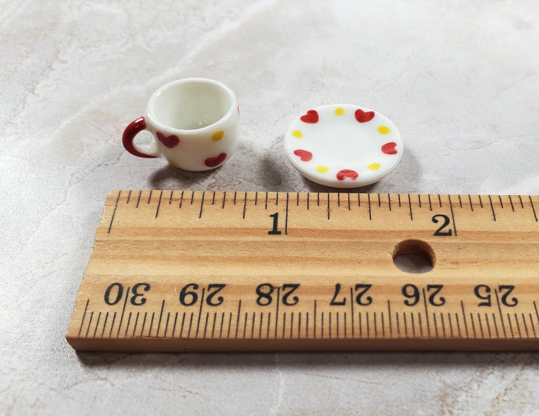 Dollhouse Large Ceramic Coffee Cup and Saucer Hearts 10mm for 6-inch BJD - MiniatureCrush