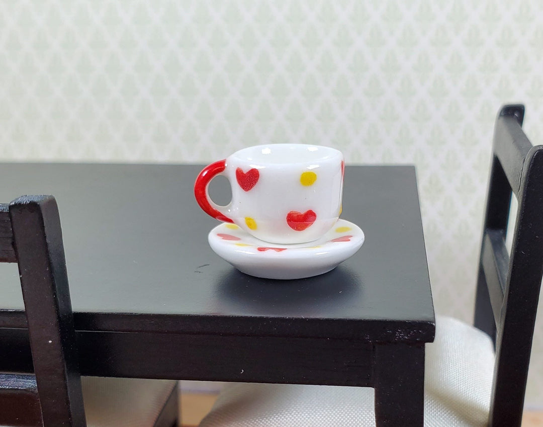 Dollhouse Large Ceramic Coffee Cup and Saucer Hearts 10mm for 6-inch BJD - MiniatureCrush