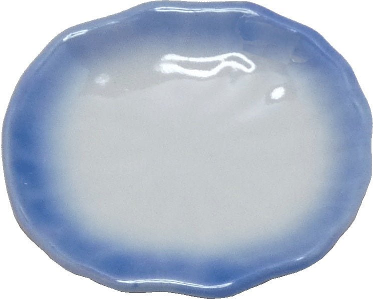 Dollhouse Large Ceramic Platter White with Blue Trim 1:12 Scale Miniature Dish - MiniatureCrush