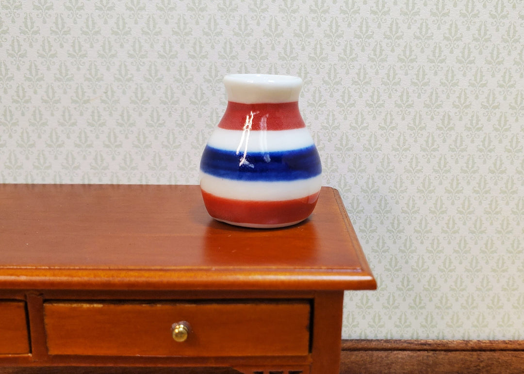 Dollhouse Large Ceramic Vase Red White Blue Stripes 1:12 Scale Miniature - MiniatureCrush