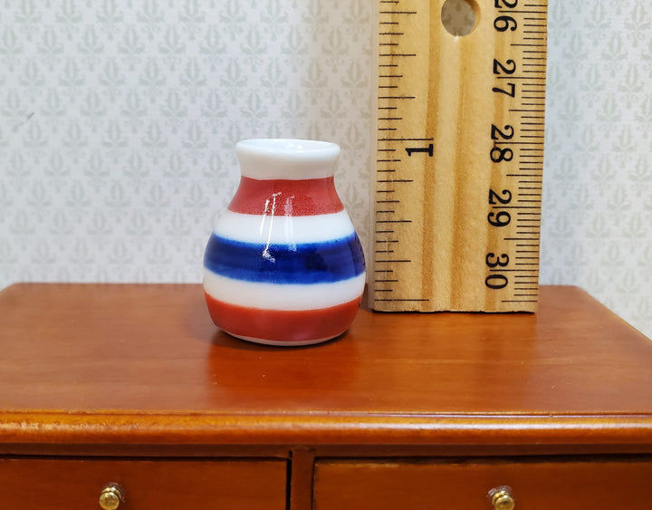 Dollhouse Large Ceramic Vase Red White Blue Stripes 1:12 Scale Miniature - MiniatureCrush