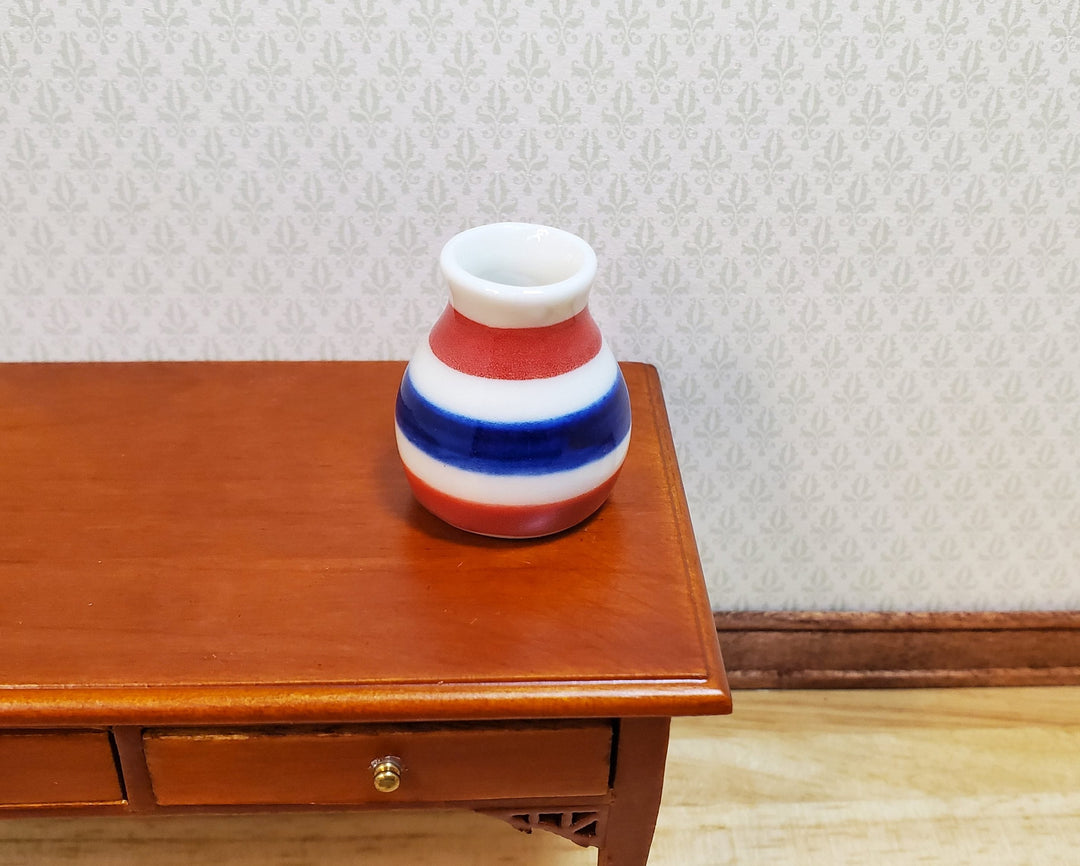 Dollhouse Large Ceramic Vase Red White Blue Stripes 1:12 Scale Miniature - MiniatureCrush