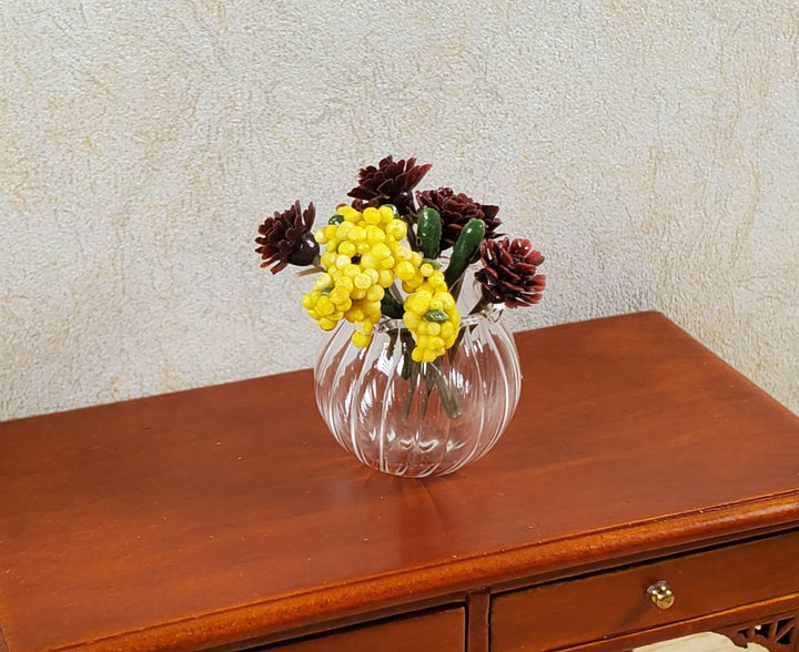 Dollhouse Large Clear Glass Round Ribbed Vase 1:12 Scale Miniature - MiniatureCrush