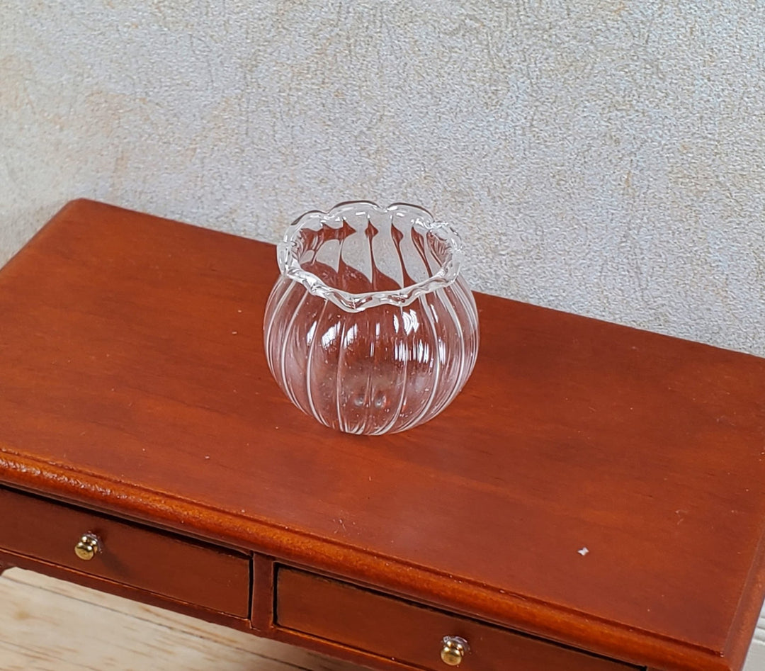 Dollhouse Large Clear Glass Round Ribbed Vase 1:12 Scale Miniature - MiniatureCrush