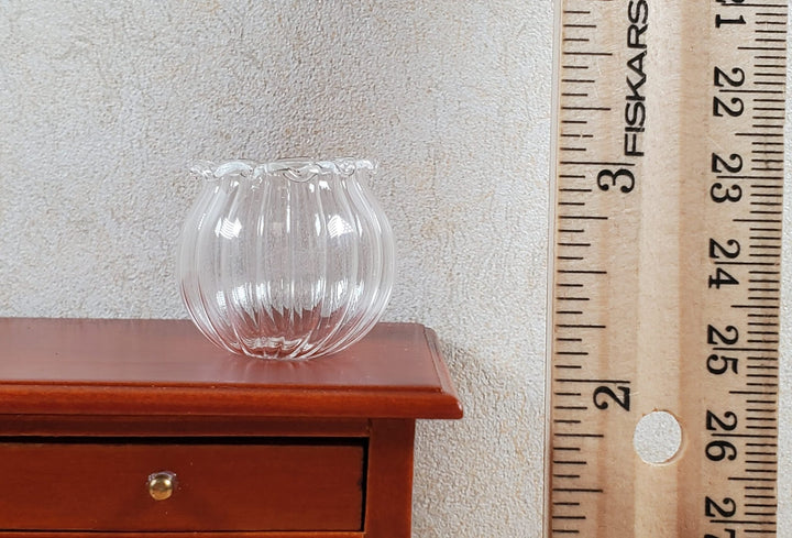 Dollhouse Large Clear Glass Round Ribbed Vase 1:12 Scale Miniature - MiniatureCrush
