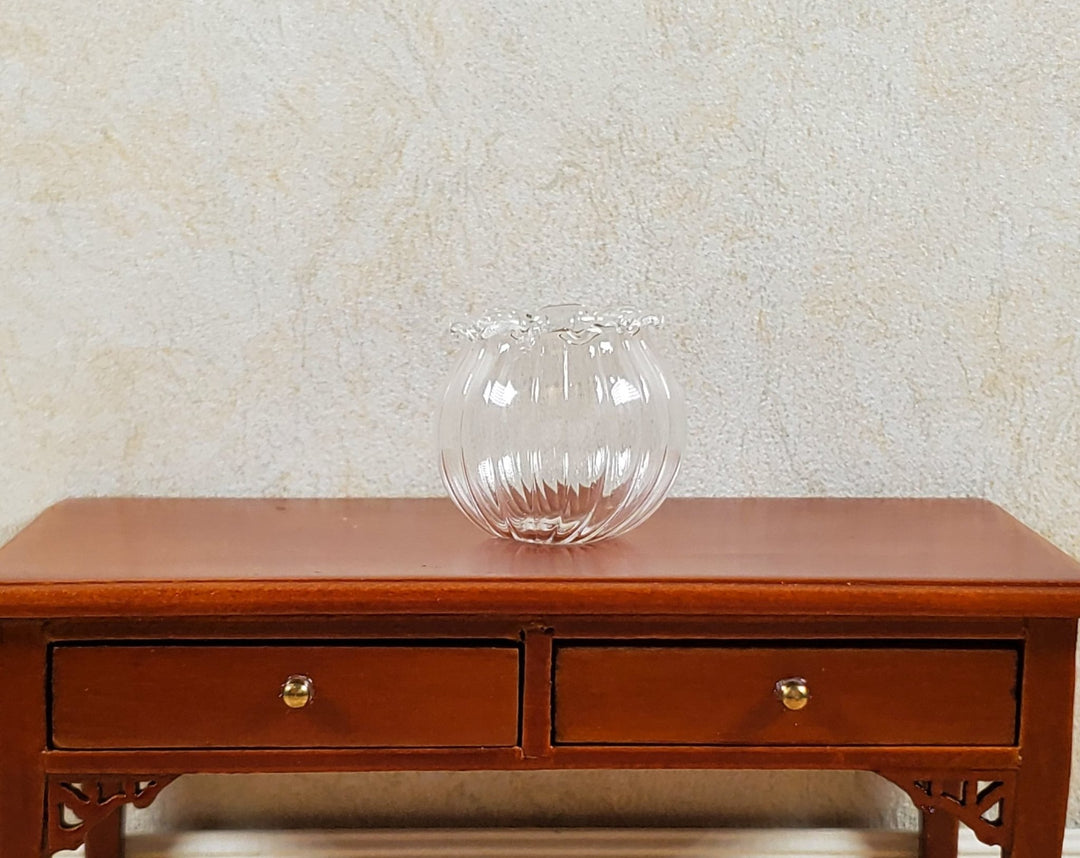 Dollhouse Large Clear Glass Round Ribbed Vase 1:12 Scale Miniature - MiniatureCrush