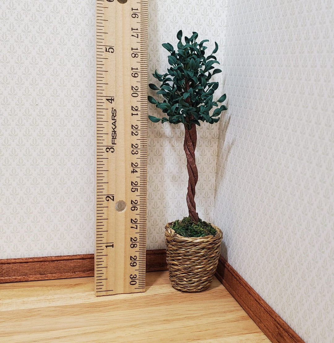Dollhouse Large Ficus Tree Houseplant in Woven Basket 1:12 Scale Miniature - MiniatureCrush