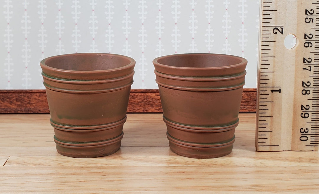 Dollhouse Large Garden Pots Aged Brown Finish Planters x2 1:12 Scale A4094TN - Miniature Crush