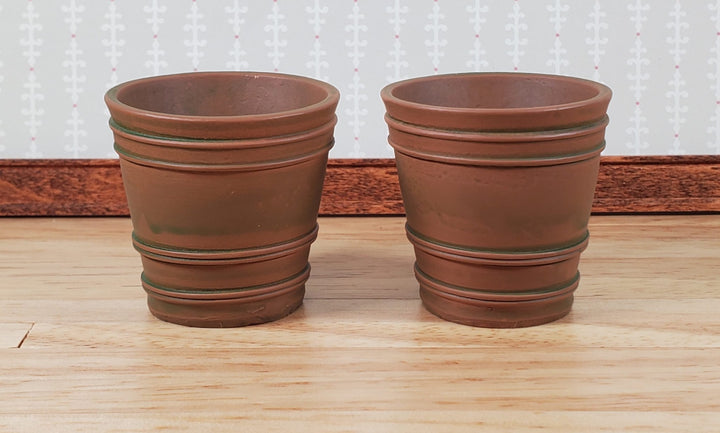 Dollhouse Large Garden Pots Aged Brown Finish Planters x2 1:12 Scale A4094TN - Miniature Crush