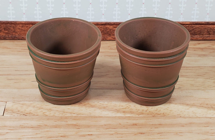 Dollhouse Large Garden Pots Aged Brown Finish Planters x2 1:12 Scale A4094TN - Miniature Crush