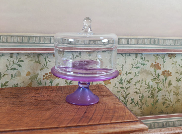 Dollhouse Large Glass Cake Stand with Cover Light Purple 1:12 Scale Miniature - MiniatureCrush