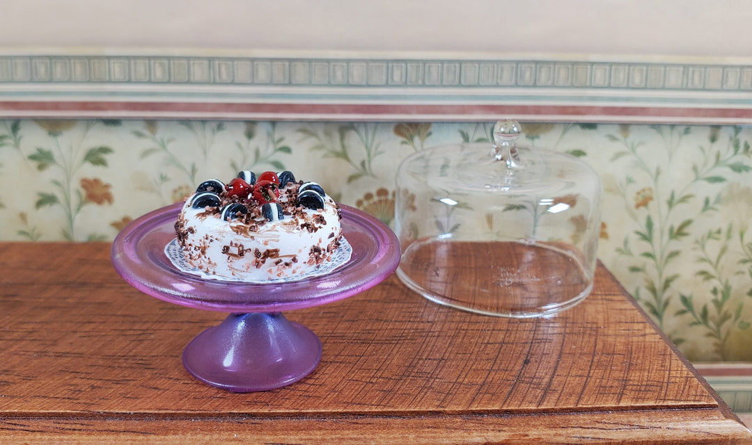 Dollhouse Large Glass Cake Stand with Cover Light Purple 1:12 Scale Miniature - MiniatureCrush