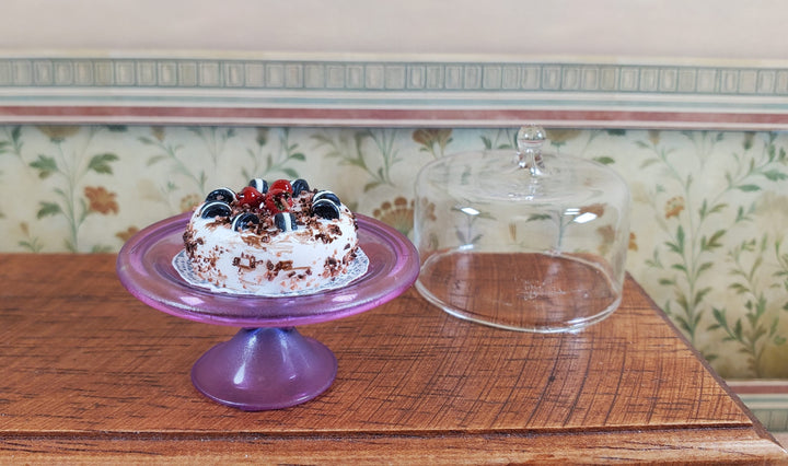 Dollhouse Large Glass Cake Stand with Cover Light Purple 1:12 Scale Miniature - MiniatureCrush