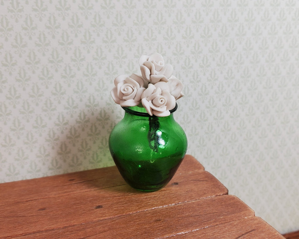 Dollhouse Large Green Glass Vase 1:12 Scale Miniature Decoration Flowers - MiniatureCrush