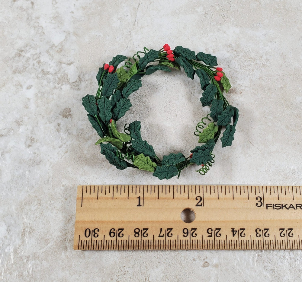 Dollhouse Large Holly Plant with Berries Wreath 1:12 Scale Miniature - MiniatureCrush
