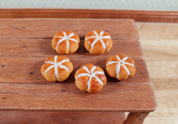 Dollhouse Large Hot Cross Buns 5pcs 1:12 Scale Miniature Kitchen Food Bakery - MiniatureCrush