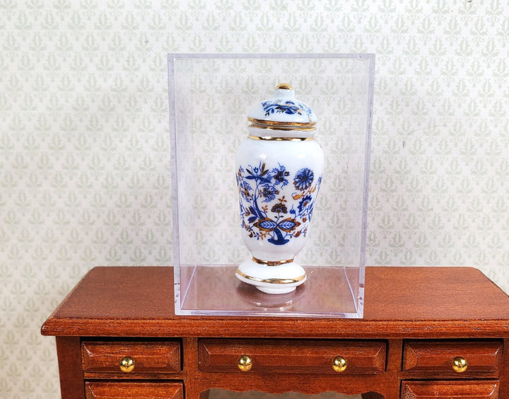 Dollhouse Large Jar with Lid Reutter Porcelain Blue Onion 1:12 Scale Miniature - MiniatureCrush