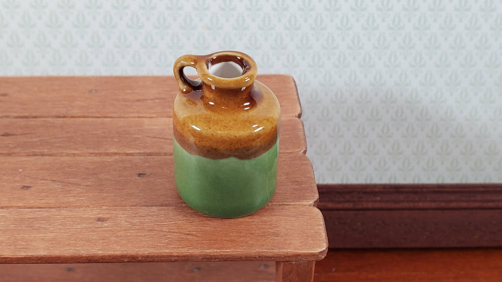 Dollhouse Large Jug with Handle Green and Brown Ceramic 1:12 Scale Miniature - Miniature Crush